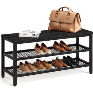 Goliving Schoenenrek – Schoenenbank – Halbank – Industrieel – 30 x 80 x 45 cm – Metaal – Zwart Hout