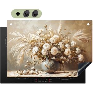 KitchenYeah® Inductie beschermer 74x48 cm - Bloemen - Boeket - Droogbloemen - Beige - Kookplaataccessoires - Afdekplaat voor kookplaat & Spatscherm achterwand - Inductiebeschermer - Inductiemat - Inductieplaat mat - Keuken decoratie