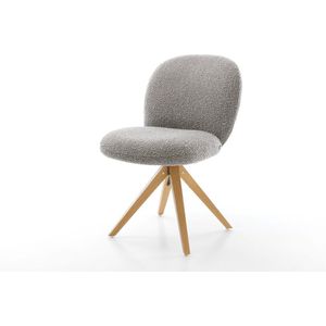 Eetkamerstoel Nube-Flex houten frame hoekig natuur bouclé zilver grijs 180° draaibaar pocketveer kern