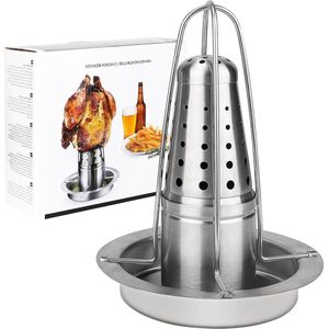 Kippengriller van 430 roestvrij staal - 18 x 23 cm - kippenbraadset - kippenstandaard - bierblikje - kippenhouder - aromahouder - gevogeltebraadpan - barbecues