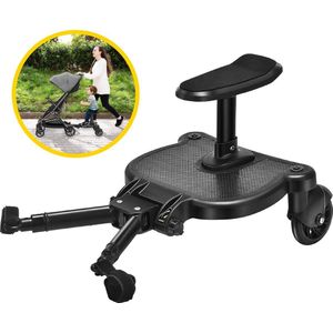 HeppieBabie Universeel Meerijdplankje - Met Zitje en Bekerhouder - Voor Kinderwagen of Buggy - Buggy Board