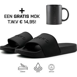 Dutch'D ® Rubberen slipper + GRATIS Waterfles TWV € 22,95 Tijdelijk! - zwart - Maat 45/46 - anti slip - Comfortabel - Dubbele maten - unisex - Heren Badslipper - Slippers - Badslippers