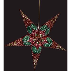 Kerstster papier met verlichting - 60 cm diameter, 24 cm diep - Kerst ster voor binnen - Goa Multicolour Groen - FSC papier - Incl. 3 m. snoer met stekker, schakelaar en E14-fitting - Kerst Raam decoratie - Kerstversiering - Kerstverlichting