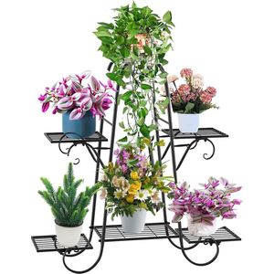 Green Harmony Plantenstandaard | 6 niveaus | Binnen en buiten | Bloempothouder plank | Meerdere planten | Zwart metaal | Terras plantenrek 5