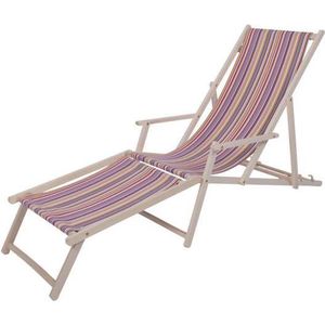 Kleurmeester.nl - Strandstoel met voetsteun Tom bis Sunbrella - Opklapbaar - Beukenhout - Outdoor stof | Multicolor Fijn Gestreept