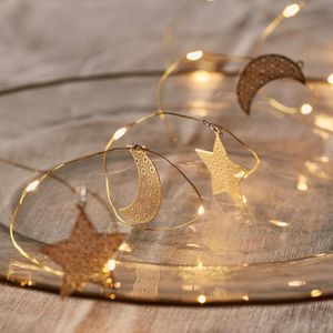 Gouden Maan en Ster Filigraan Micro Warm Wit LED Batterij Operated Ramadan String Light Garland - 1.9 m - Indoor Gebruik