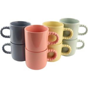 OTIX Koffiekopjes met Oor - Set van 8 - Koffietassen - 320 ml - Aardewerk - HUE