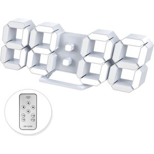 Stellar 3D digitale led-wekker - Wandklok - Digitale Klok - Led-tafel-bureauklok - Dimbaar nachtlampje - Sluimerfunctie - Kalender - Thermometer - Uurweergave voor thuiskantoor - Slaapkamer - Wekker - Alarm