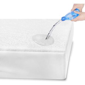 Waterdichte Molton 200x210 - Hoeslakenbadstof - Antibacteriële - Rondom Elastiek - Wit - 200 GSM - Waterdichte Matras Beschermer Incontinentie Matrasbeschermer - 200 x 210