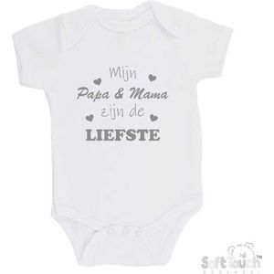 100% katoenen Romper ""Mijn Papa & Mama zijn de liefste"" Unisex Katoen Wit/grijs Maat 62/68
