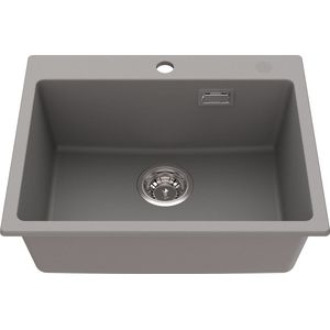Auralum max Spoelbak 55x45CM - Graniet - Kwartsstenen Spoelbak Keuken Met overloop en afvoer - inzetbak voor 60 cm kast