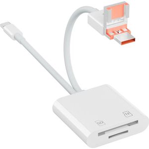 8-Pin (Lightning) + USB + USB-C naar SD + Micro SD (TF) kaartlezer adapter kabel - geschikt voor o.a. iPhone en Laptop - wit