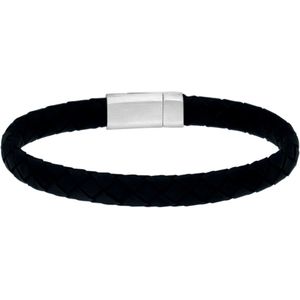 Lucardi Heren Armband gevlochten leer zwart - Leer - Armband - Cadeau - 21 cm - Zwart