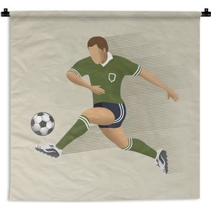 Wandkleed Voetbal illustratie - Een illustratie van een persoon die een voetbal wegschiet Wandkleed katoen 150x150 cm - Wandtapijt met foto