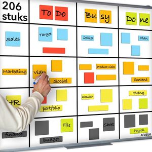 ATWAM 206 delig Whiteboard Magneten - voor Whiteboard, Magneetbord, Memobord of Magnetisch Tekenbord – Post it Notes - Herschrijfbare Magneten op Koelkast - Scrum Mega Set XL