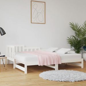 vidaXL Slaapbank - Uitschuifbaar - 80x200 cm - Wit Slaapbank - Uitschuifbaar Bed - Grenenhout Meubilair - Zitmeubilair - Logeerbed - Compact Bed - White Furniture