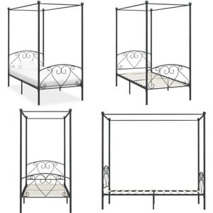 vidaXL Hemelbedframe metaal grijs 90x200 cm - Bedframe - Bedframes - Bed - Bedden