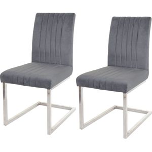 Set van 2 sledestoelen MCW-L14, bezoekersstoel conferentiestoel, fluweel geborsteld roestvrij staal ~ donkergrijs