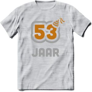 53 Jaar Feest T-Shirt | Goud - Zilver | Grappig Verjaardag Cadeau Shirt | Dames - Heren - Unisex | Tshirt Kleding Kado | - Licht Grijs - Gemaleerd - S