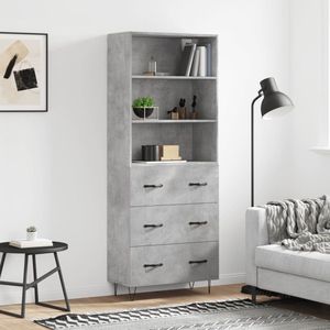 The Living Store Hoge kast 69-5x34x180 cm bewerkt hout betongrijs - Keukenkast