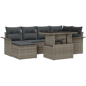 vidaXL - 7 - Delige - Tuin - Sofa - Set - met - Kussens - Grijs - Poly - Rattan