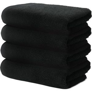 SHOP YOLO- Handdoeken Set - 4 Handdoeken 50x100cm - Voor Thuis- Kapsalon Manicure - 100% Premium Katoen - Zeer Zacht & Absorberend - 500g/m2 -zwart