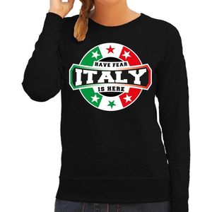 Have fear Italy is here sweater met sterren embleem in de kleuren van de Italiaanse vlag - zwart - dames - Italie supporter / Italiaans elftal fan trui / EK / WK / kleding S