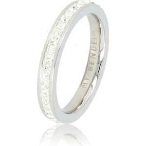 My Bendel - Ring zilverkleurig met zirkonia steentjes - Ring zilverkleurig met zirkonia stenen 3 mm - Met luxe cadeauverpakking