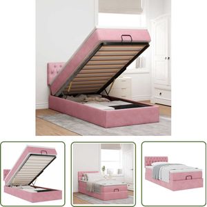 vidaXL Boxspring - Ottomanbed - Ottoman bed met matras 90x200cm fluweel roze - Tweepersoonsbed - Slaapcomfort - Fluweel