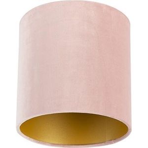 QAZQA cilinder velours - Klassieke Lampenkap - Ø 200 mm - Roze -