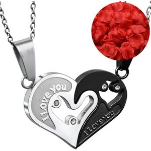 Hartjes Ketting Set + Rozenblaadjes = Valentijn Cadeautje voor Hem en Haar - Cadeau voor Man - Mannen Cadeautjes Accesoires