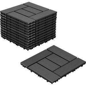 Terrastegels - 33 Stuks - 3 m² - WPC Composiet Kunststof - 30x30cm - 6 strepen - Antraciet - Makkelijke en Snelle Montage - Balkontegels - Vlondertegel Set - Onderhoudsvrij - Tuin, Balkontegels - Terrasplanken