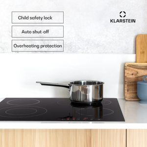 Klarstein Glazen Keramische Kookplaat - Inbouw Kookplaat Met 4 Platen - 6500 W - Elektrische Kookplaat voor Koken - Moderne Glaskeramische Kookplaat - Glazen Keramische Kookplaat Met 4 Platen - Inbouw Elektrische Kookplaat - Zwart