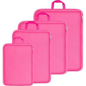 Koffer-organizerset, 4-delig, ultralichte paktassen, paktassen voor koffer, S/M/L/XL, pakkubussen, pakkubussen voor kledingtassen, als bagage-organizerset (roze)