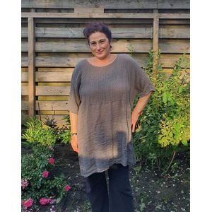 Boho linnen jurk tuniek in TAUPE kleur - korte mouwen zomer luchtige jurk - maat 44/46