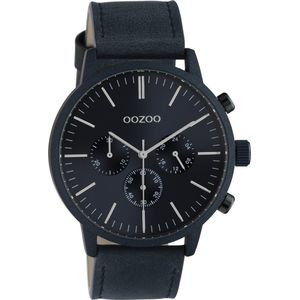 OOZOO Timepieces - Blauwe horloge met blauwe leren band - C10918 - Ø45