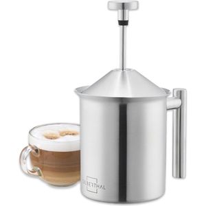 Handmatige Melkopschuimer Roestvrij Staal 400 ml – Perfect Melkschuim met Dubbele Zeef