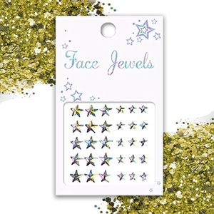 GlittersXL - Festival Face Jewels (Diamant Sterren) [Dots Strass Steentjes met zelfklevend Plaklaag - Sticker Diamantjes voor Lichaam en Gezicht - Festival tattoo set outfit glitter - Juwelen Face Glitterstiften tattoos kinderen]