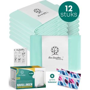 Pure Sensation Luieremmer Navulling - 12 stuks - Geschikt voor Korbell -  Inclusief Extra Luier Etui - Navullingen 15/16 liter - Luieremmer Zakken - Luieremmernavullingen - Luieremmers - Korbell Luieremmer – Luierzakjes Wegwerp - Korbell Navulling