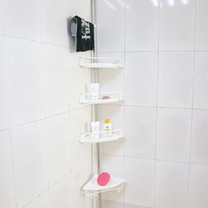 Hoekrek voor de badkamer, hoekrek van aluminium, 4 legplanken, draagvermogen 20 kg, verstelbaar, opbergdoos voor badkamer