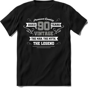 90 Jaar Legend T-Shirt | Zilver - Wit | Grappig Verjaardag en Feest Cadeau | Dames - Heren - Unisex | Kleding Kado | - Zwart - XXL