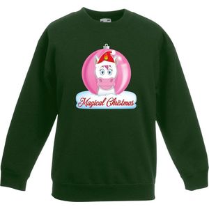 Kersttrui met roze eenhoorn kerstbal groen voor meisjes 98/104