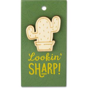 Houten Broche op cadeaukaart - Lookin sharp - cactus