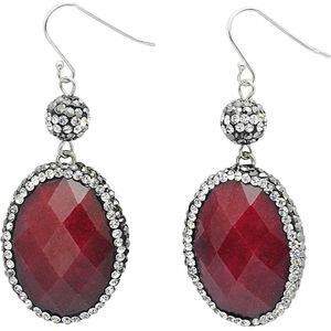 Edelstenen oorbellen Bright Red Jade Oval - oorhanger - rood - jade - sterling zilver (925) - stras steentjes