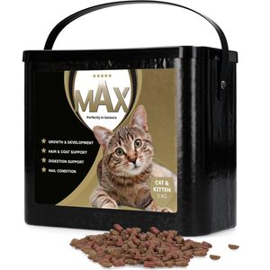Max Kat en Kitten - Super Premium Plus voeding – Dierenvoeding met Biozin – Geschikt voor elke soort kat – Optimaliseert de spijsvertering – Verzorgt de tanden en voorkomt een slechte adem – 3kg