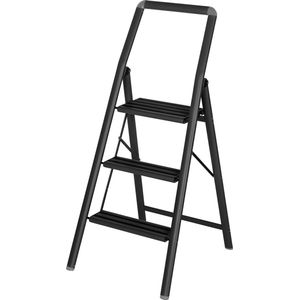 Huishoudtrap ZWART inklapbaar Alu Compact 3 tredes