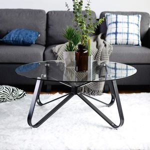 salontafel - rondsalontafel - Scandinavische minimalistische salontafel - moderne bijzettafel met ijzeren zwarte voet voor thuis, woonkamer, terras, tuin (80 cm x 80 cm x 40 cm)