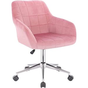 Bolt Edge Werkkruk - Roze - Op Wieltjes - Velvet - Ergonomische Bureaustoel - In Hoogte Verstelbaar - Met Armleuning