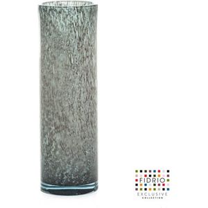 Design Vaas Cilinder - Fidrio ROCKY GREY - glas, mondgeblazen bloemenvaas - diameter 12 cm hoogte 32 cm