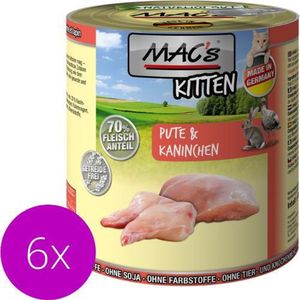 MAC's Kittenvoer Natvoer Blik 70% Kalkoen & Konijn 6 x 800g